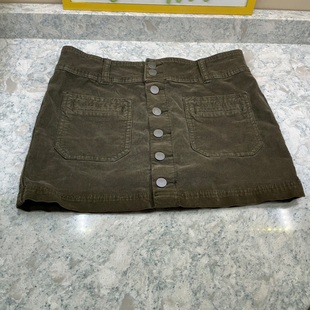 Free People We The Free‎ Corduroy Mini Skirt 26 Long Olive Green Button Front